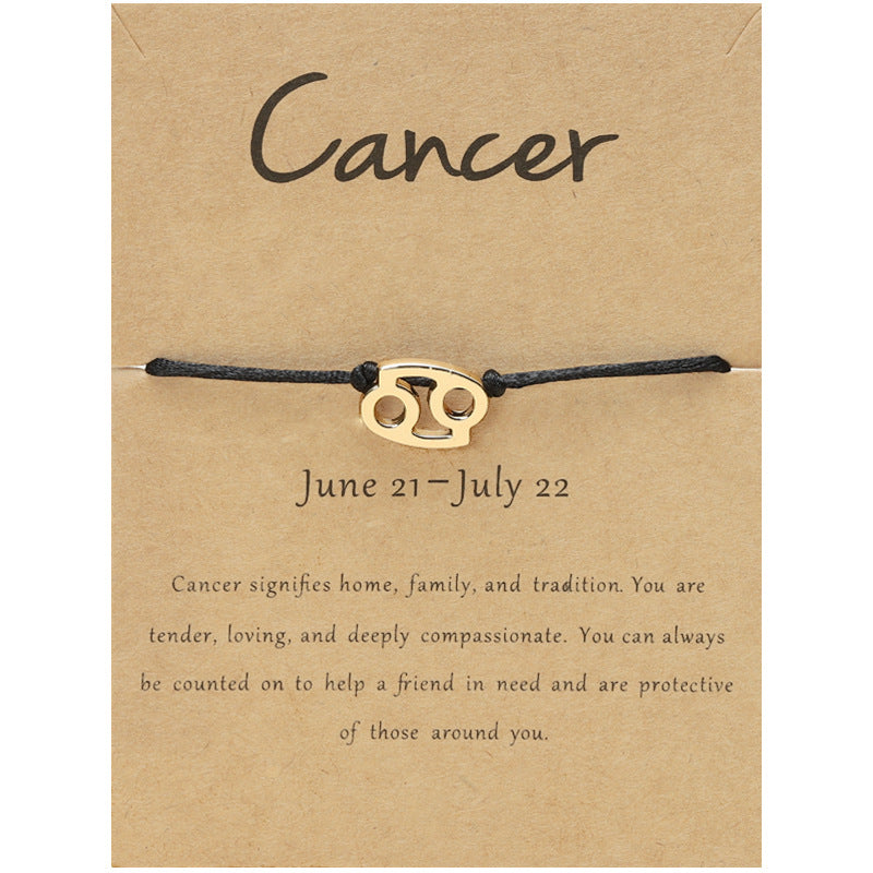 Pulsera de cordón negro ajustable de doce constelaciones al por mayor